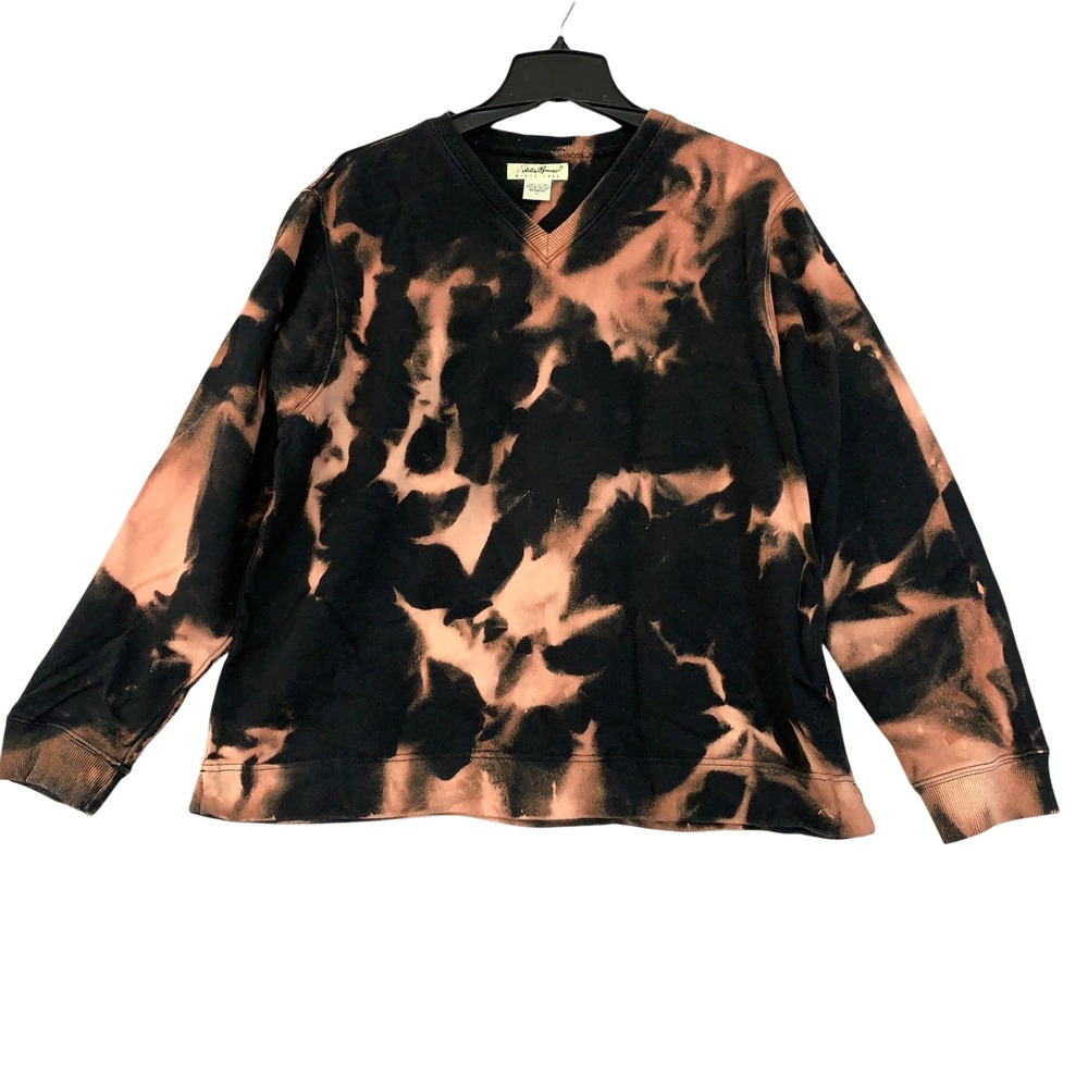 Eddie Bauer Women's L Black Tie Dye Bleach Wash Sweatshirt Orange Cotton